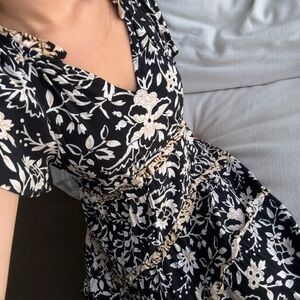 Anthropologie Black and Cream Floral Mini Dress